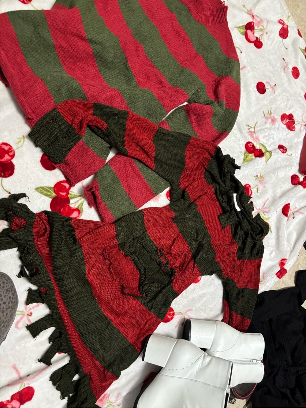 Spirit Red & Olive Striped Distressed Knit Top